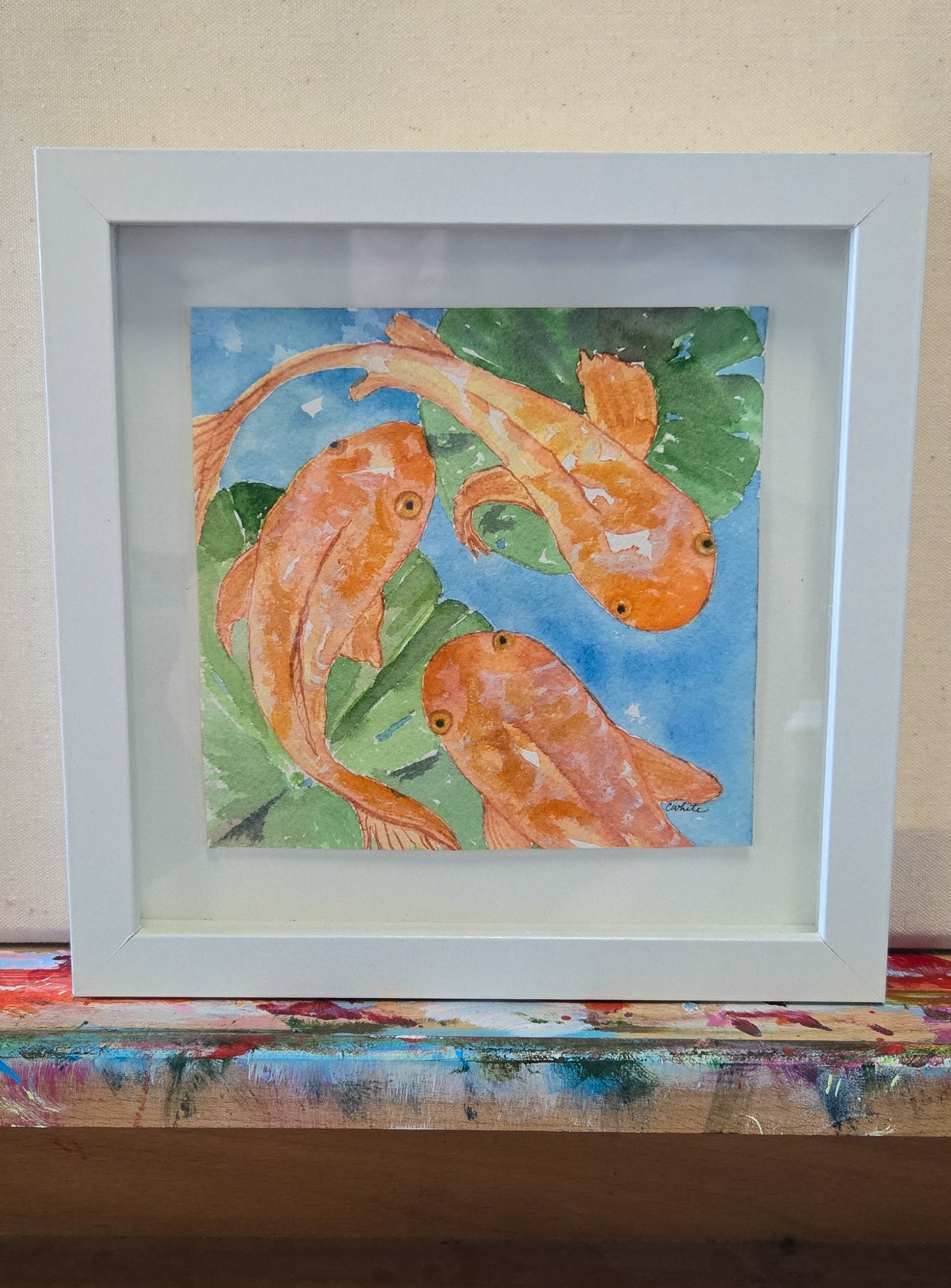 Three Koi Watercolor Framed Print